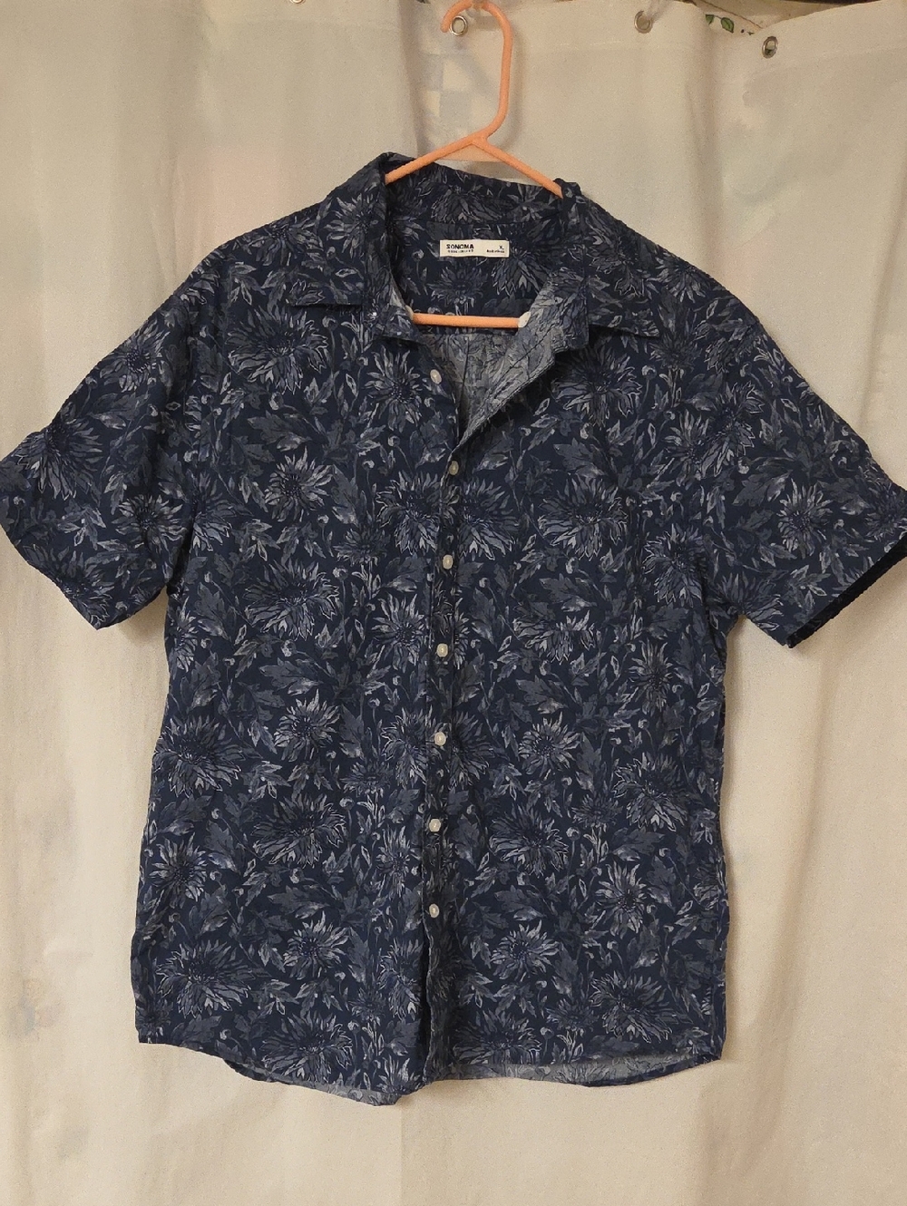 Sonoma Navy Blue Floral Short-Sleeve Button-Down Shirt